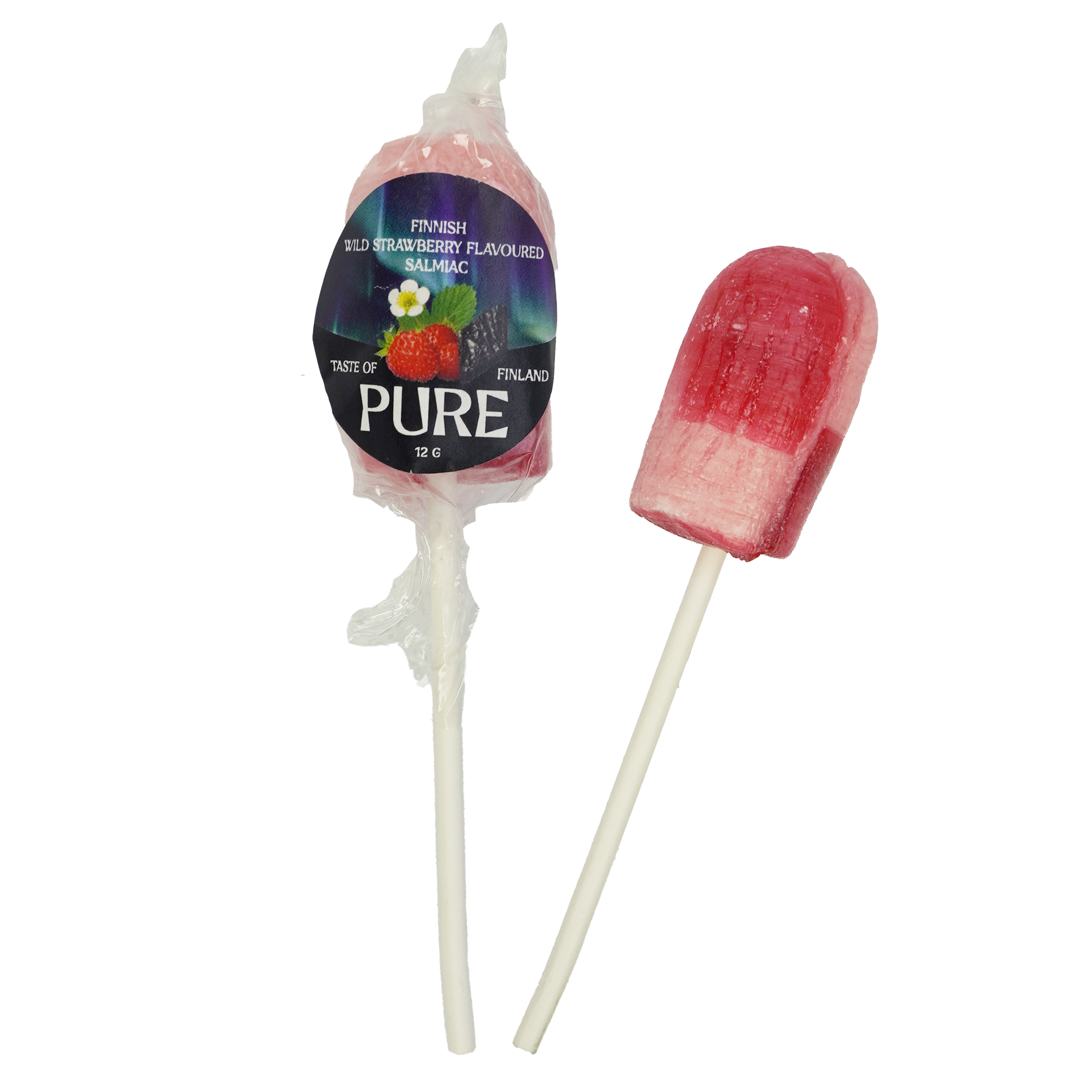 Pure Wild Strawberry Flavoured Salmiac Lollipop 12g