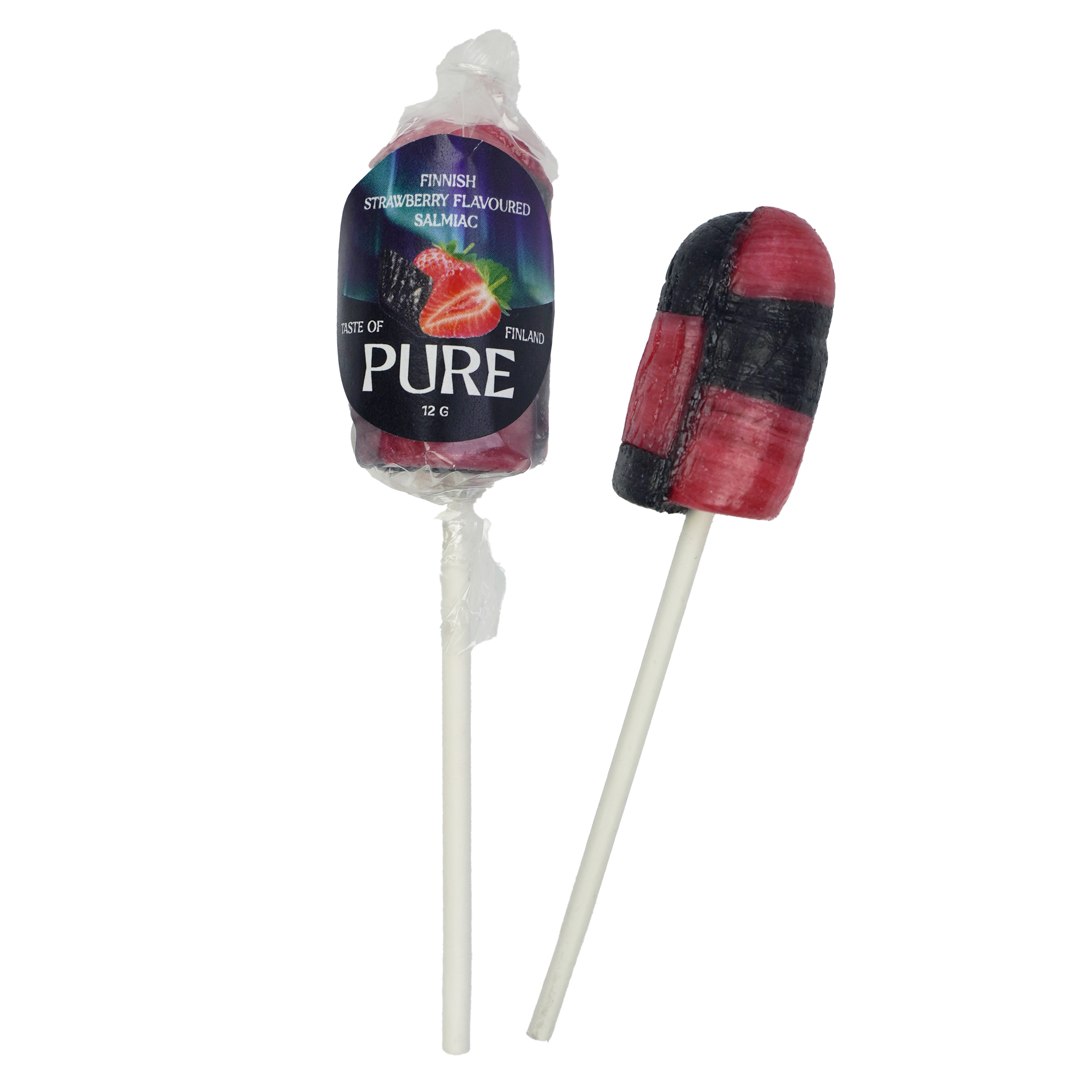 Pure Strawberry Flavoured Salmiac Lollipop 12g