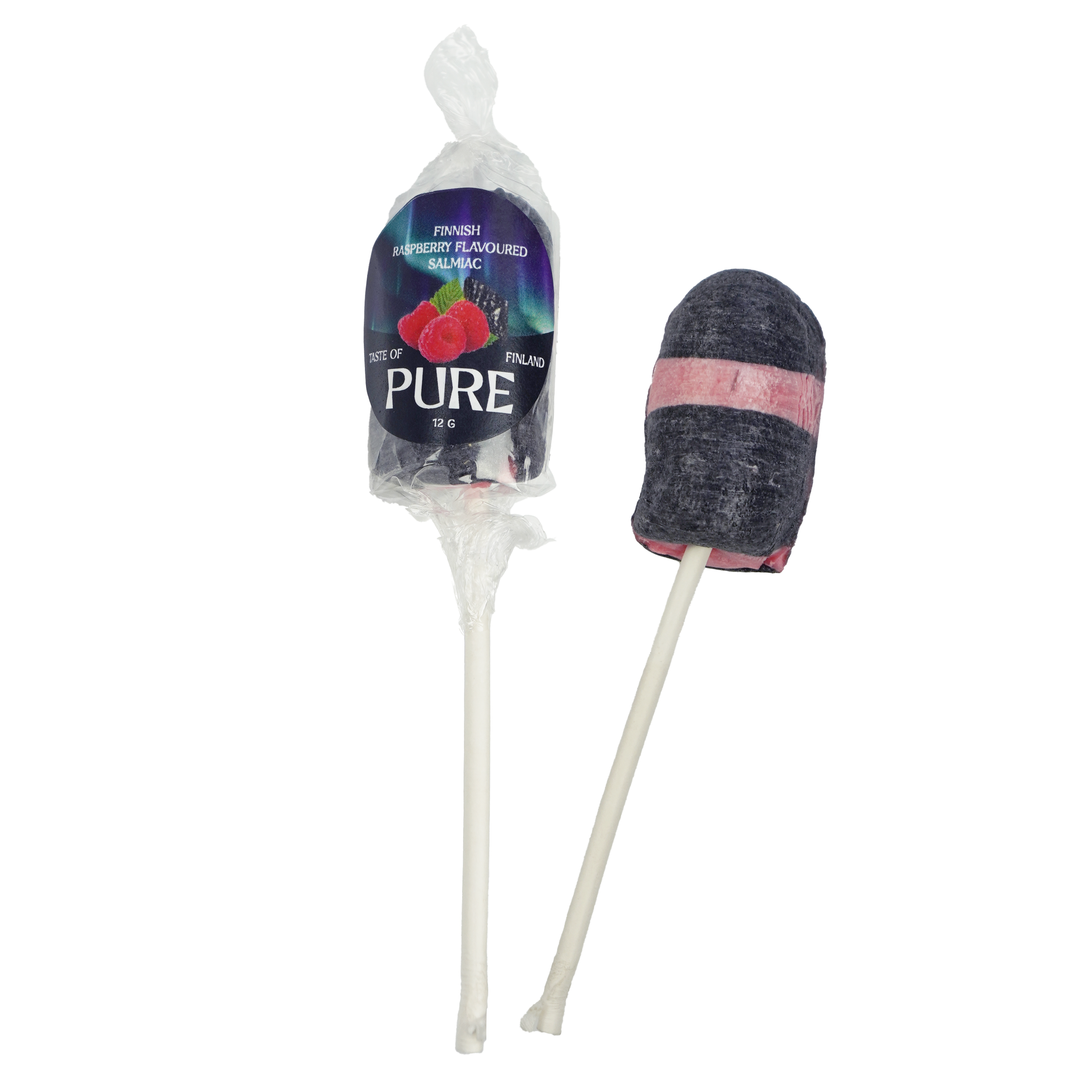 Pure Raspberry Flavoured Salmiac Lollipop 12g