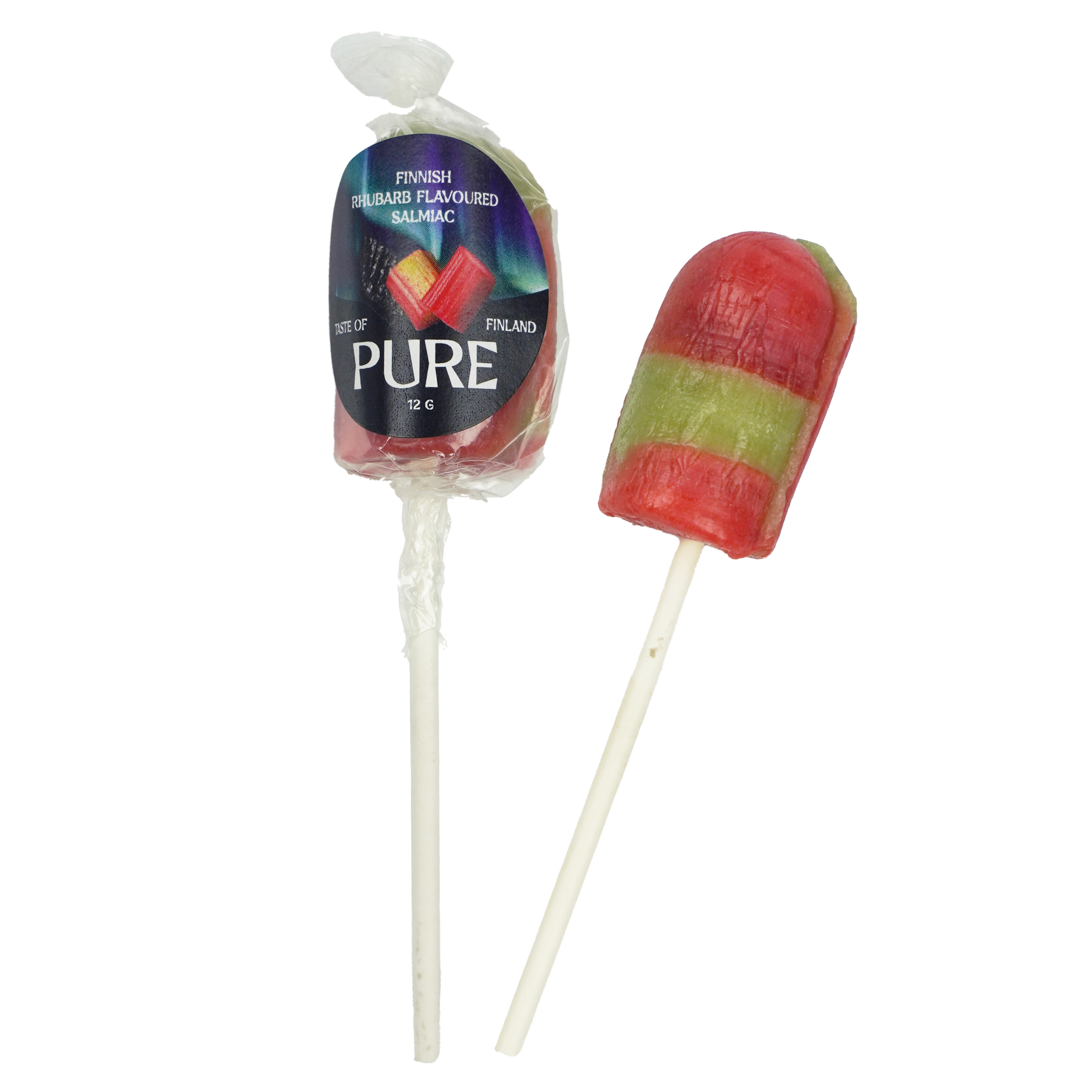 Pure Rhubarb Flavoured Salmiac Lollipop 12g