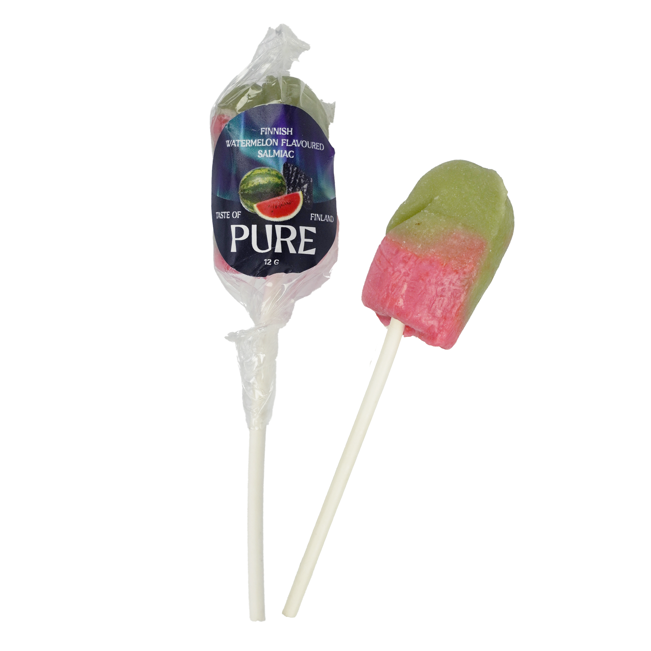Pure Watermelon Flavoured Salmiac Lollipop 12g